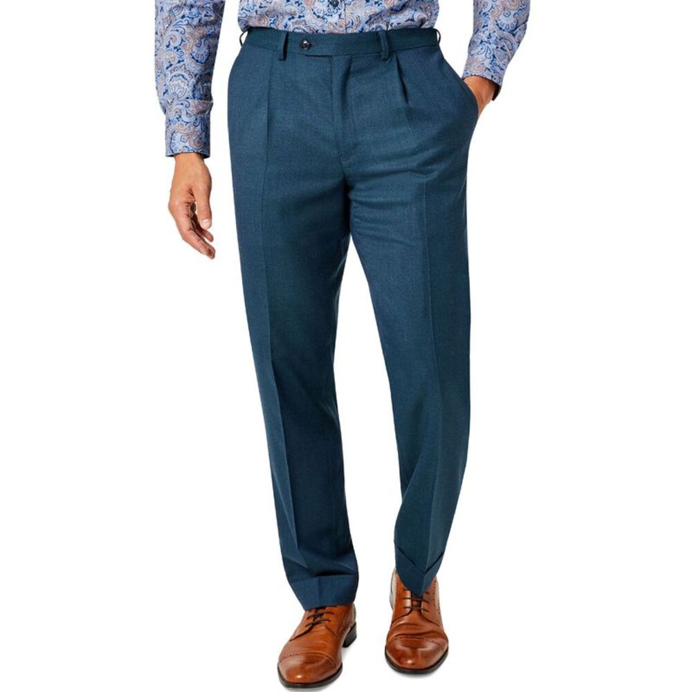 Tallia Mens Regular-Fit Wool Dress Pants 30W x 32L Dark Teal - NWT $175